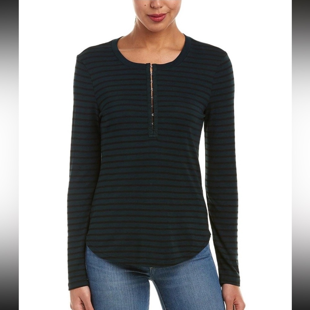 Splendid Women's Black Venice Stripe Henley Green Size L
